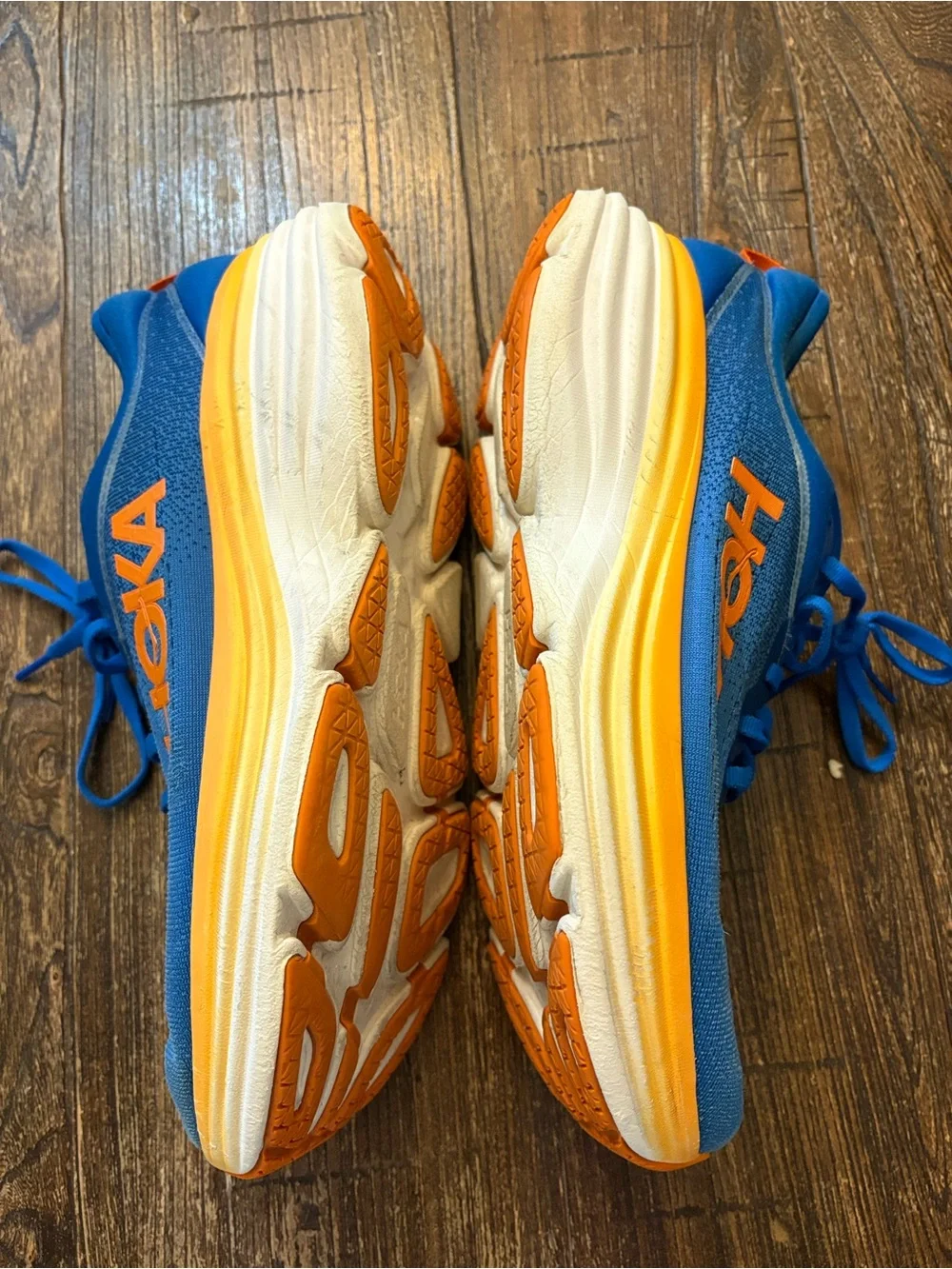 Hoka Bondi 8 Running Shoes Women 10.5 Wide Blue Orange Wide Width Sneakers